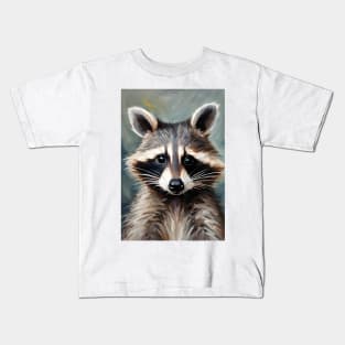 Raccoon Portrait Oil Painting Art Kids T-Shirt